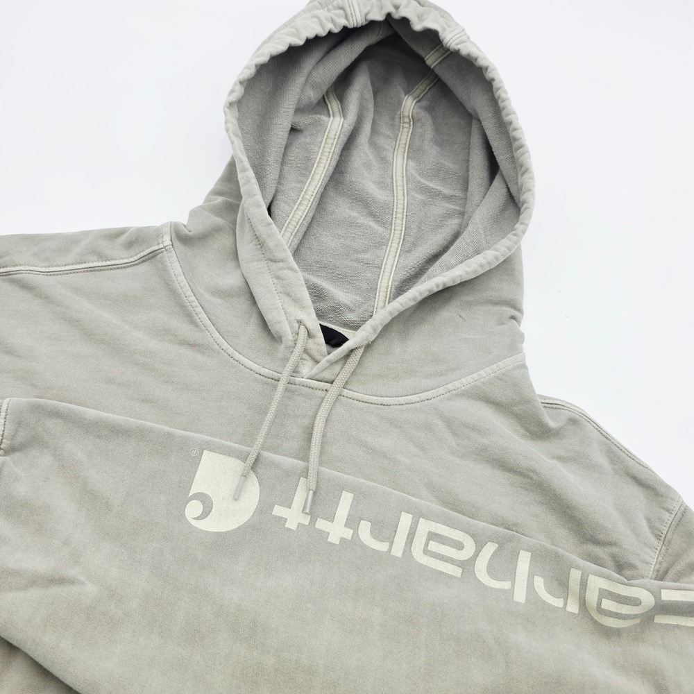Carhartt Mens XL Gray Relaxed Fit Graphic Logo Sleeve Hoodie French Terry